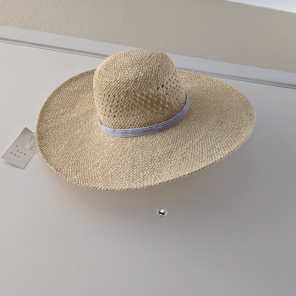 A New Day Woven Sun Hat with Pinstripe Trim